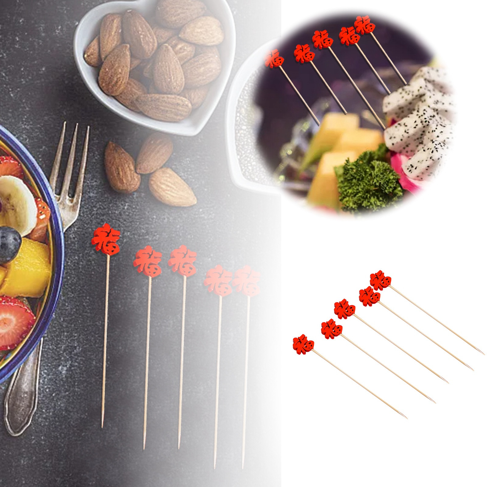 thumbnail image 2 of Palillos De Cóctel Para El Año Nuevo Chino, 100 Unidades. Palillos Para Frutas, Palillos Para Postres, Palillos Para Comida, Sándwiches, Bebidas, Brochetas De Carne, Frutas, Artículos Para Fiestas., 2 of 2